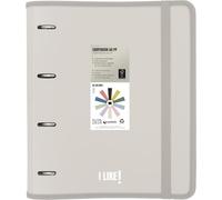 Grafoplas - Archivador 4 Anillas Plastico a4 con Recambio, Carpebook Like Arena, Incluye Hojas Cuadriculadas 90g 5x5 Bordes Color, Separadores, Sobre con Cierre, Pegatinas y Hojas Planner, Lomo Curvo