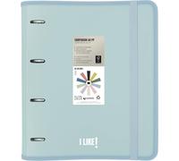 Grafoplas - Archivador 4 Anillas Plastico a4 con Recambio, Carpebook Like Azul Claro, Incluye Hojas Cuadros 90g 5x5 Bordes Color, Separadores, Sobre con Cierre, Pegatinas y Hojas Planner, Lomo Curvo