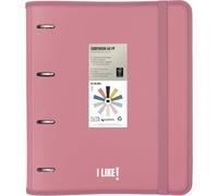 Grafoplas - Archivador 4 Anillas Plastico a4 con Recambio, Carpebook Like Rosa, Incluye Hojas Cuadriculadas 90g 5x5 Bordes Color, Separadores, Sobre con Cierre, Pegatinas y Hojas Planner, Lomo Curvo