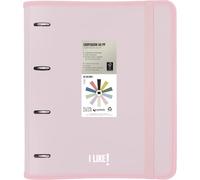 Grafoplas - Archivador 4 Anillas Plastico a4 con Recambio, Carpebook Like Rosa Soft, Incluye Hojas Cuadros 90g 5x5 Bordes Color, Separadores, Sobre con Cierre, Pegatinas y Hojas Planner, Lomo Curvo