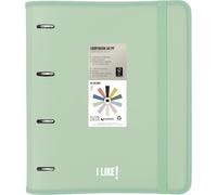 Grafoplas - Archivador 4 Anillas Plastico a4 con Recambio, Carpebook Like Verde Claro, Incluye Hojas Cuadros 90g 5x5 Bordes Color, Separadores, Sobre con Cierre, Pegatinas y Hojas Planner