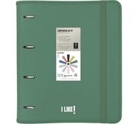 Grafoplas - Archivador 4 Anillas Plastico a4 con Recambio, Carpebook Like Verde Oscuro, Incluye Hojas Cuadros 90g 5x5 Bordes Color, Separadores, Sobre con Cierre, Pegatinas y Hojas Planner, Lomo Curvo