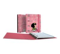 Grafoplas - Archivador Anillas a5, Carpebook Mafalda Baby Cart, Incluye Recambio Cuadricula 5x5 Borde Color, Lomo Curvo Ergonómico, 4 Anillas Redondas 25mm, Certificado FSC, Papelería Escolar