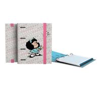 Grafoplas - Archivador Anillas a5, Carpebook Mafalda Bird, Incluye Recambio Cuadricula 5x5 Borde Color, Lomo Curvo Ergonómico, 4 Anillas Redondas 25mm, Certificado FSC, Tacto Suave, Papelería Escolar