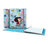 Grafoplas | Archivador Anillas a5 | Carpebook Mafalda Lively | Incluye Recambio Cuadricula 5x5 Borde Color | Lomo Curvo Ergonómico | 4 Anillas Redondas 25mm | Certificado FSC | Papelería Escolar