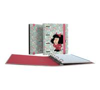 Grafoplas - Archivador Anillas a5, Carpebook Mafalda Pijama, Incluye Recambio Cuadricula 5x5 Borde Color, Lomo Curvo Ergonómico, 4 Anillas Redondas 25mm, Certificado FSC, Papelería Escolar