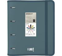 Grafoplas - Archivador Anillas Carpebook Colección Bits&Bobs Like, Tamaño A4, 4 Anillas con Recambio 90g, Separadores, Hojas Planner, Lomo Curvo y Goma, Sobre con Cierre, Color Azul Oscuro