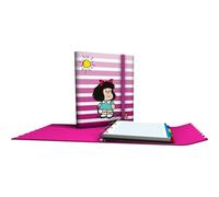 Grafoplas - Archivador Anillas con Recambio y Solapa, Carpeplús Mafalda Birdie, Incluye Separadores, Goma Elástica Cierre, Lomo Curvo Ergonómico, Papel Cudricula 5x5 90g a4, Certificado FSC