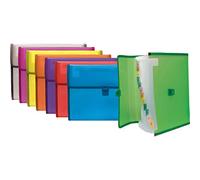 Grafoplas - Archivador con Fuelle, 13 Departamentos Interiores, 33x25x4cm, Incluye Pestañas y Etiquetas Colores, Polipropileno Semirrígido, Fucsia Traslúcido, Tamaño Folio, Cierre con Broche Plástico