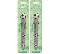 Grafoplas - Boli Colores 10 en 1 Bits&Bobs Ball, Tinta Aceite Multicolor, Cierre Retráctil con Decoración de Balón de Fútbol, Bolígrafo Escolar Ideal para Escribir y Decorar (Paquete de 2)