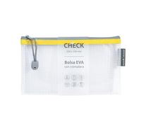Grafoplas - Bolsa con Cremallera EVA Check, Fabricada con Goma EVA Transparente con Cremallera Color Amarilla, 23x13cm, Ideal para Transportar Todo Tipo de Artículos o Cheques, Entradas, Vouchers