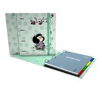 Grafoplas - Carpesano Anillas A4 Mafalda Kiss con Recambio + Planner | Carpebook: Incluye Hojas Cuadricula 5x5 Borde Color 90g + Separadores + Sobre Transparente + Planner + Pegatinas