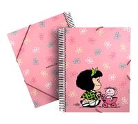 Grafoplas - Carpeta 30 Fundas Plastico A4, Mafalda Baby Cart, Maxiplás | Forros Transparentes, Tapas Flexibles, Cierre con Gomas, Espiral PVC, 30,7 x 24 x 1,6 cm, Perfecta para Escuela