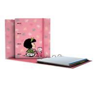 Grafoplas - Carpeta 4 Anillas con Recambio a4, Mafalda Baby Cart, Incluye 100 Hojas Cuadriculadas 5x5 90g con Bandas Color, Separadores y Sobre con Cierre, Lomo Curvo Ergonómico, Carpebook