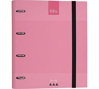 Grafoplas - Carpeta 4 Anillas Troqueladas, A4, Rosa, Separadores y Recambio 100 Hojas Cuadriculadas 5x5 y Borde Color, Carpebook, Colección Kuru, Ideal para Escolares y Universitarios