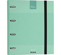 Grafoplás 88103026. Archivador 4 Anillas con Recambio y Goma, Tapa dura A4, Verde Mint, Separadores y Recambio 100 Hojas 5x5 Borde Color, Carpebook, Kuru