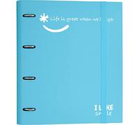 Grafoplás 88101333. Carpeta 4 Anillas Troqueladas con Recambio, A4, Azul Cielo, Cartón Forrado Papel FSC, Incluye Separadores, Carpebook Like Smile