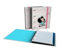 Grafoplas - Carpeta A4 con Anillas Troqueladas con Recambio y Separadores, Mafalda Bird, Hojas 90g Cuadriculadas 5x5 Borde Color, Sobre Transparente, Carpebook, Perfecto Material Escolar