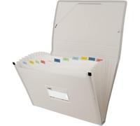 Grafoplas - Carpeta Acordeón Fuelle, Tamaño Folio, Color Arena, 13 Posiciones, Poli Semirrígido Opaco, Incluye Etiqueta para Visores, Perfecto Clasificador Documentos Escolares y Oficina