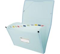 Grafoplas - Carpeta Acordeón Fuelle, Tamaño Folio, Color Azul Claro, 13 Posiciones, Poli Semirrígido Opaco, Incluye Etiqueta para Visores, Perfecto Clasificador Documentos Escolares y Oficina