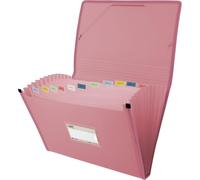 Grafoplas - Carpeta Acordeón Fuelle, Tamaño Folio, Color Rosa, 13 Posiciones, Poli Semirrígido Opaco, Incluye Etiqueta para Visores, Perfecto Clasificador Documentos Escolares y Oficina