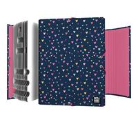 Grafoplas - Carpeta Clasificadora Escolar, 12 Posiciones, Diseño Hearts, Bits & Bobs Pop Up Design, 35x26x2cm, Cartón Plastificado Soft, Certificado FSC, Ideal para Archivar Documentos a4 y Folio