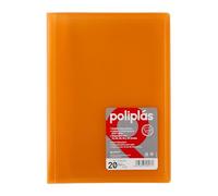 Grafoplás Carpeta con Fundas | 20 Fundas Transparentes | Tapas Plástico Semi-Rígido Translúcidas | Perfecta para Documentos Tamaño Folio | Disponible en Color Naranja | Modelo Poliplás Translúcido