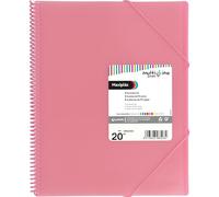 Grafoplas - Carpeta con Fundas Transparentes A4 Maxiplás Multiline, 20 Forros Polipropileno Extra, Tapas Flexibles, Cierre con Gomas, Espiral en PVC, Color Rosa, 31,2x24x2,8cm, Material Escolar
