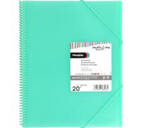Grafoplas - Carpeta con Fundas Transparentes A4 Maxiplás Multiline, 20 Forros Polipropileno Extra, Tapas Flexibles, Cierre con Gomas, Espiral en PVC, Verde Mint, 31,2x24x2,8cm, Material Escolar