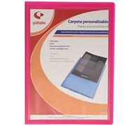 Grafoplas - Carpeta de 10 Fundas con Portada Personalizable, Tamaño Folio, Color Rosa Fucsia, Poliplás Translúcido