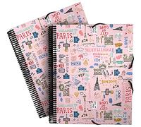 Grafoplas - Carpeta de Fundas A4 con Espiral, Colección Epluche, Paris, Tapas Polipropileno Rígido, Cierre Gomas Elásticas, 30 Fundas Transparentes, Incluye Sobre con Cierre Textil