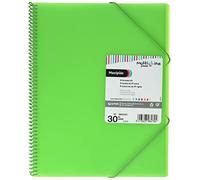 Grafoplas - Carpeta Fundas A4 de Espiral, Color Verde, 30 Forros Transparentes Calidad Extra, Tapas Polipropileno, Gomas de Cierre, Maxiplás Multiline