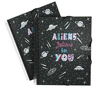 Grafoplás | Carpeta Fundas Plástico | A4 | 30 Forros Transparentes | Con Espiral | Incluye Sobre con Cierre | Tapas Flexibles | Aliens, Elena Corredoira