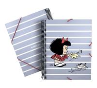 Grafoplas - Carpeta Fundas Plastico A4, Tapas Flexibles, Espiral PVC, 30 Forros de Polipropileno, Mafalda Boat, Maxiplás, Perfecto Material Escolar para Archivar Documentos