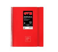 Grafoplas - Carpetas de Fundas Plastico A4, 20 Forros Transparentes, Tapas Rígidas de Polyfoam, Resistente y Ultraligero, Color Rojo, Espiral PVC, Unequal Minimal, Perfecta para Documentos