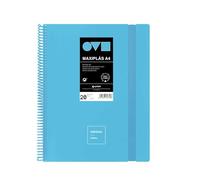 Grafoplas - Carpetas de Fundas Plastico A4, 20 Forros Transparentes, Tapas Rígidas de Polyfoam, Resistente y Ultraligero, Color Azul Pastel, Espiral PVC, Unequal Minimal, Material Escolar