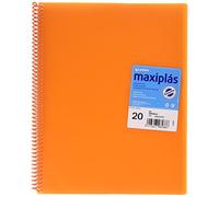 Grafoplas | Carpetas de Fundas Plastico a4 | 20 Fundas Transparentes | Tapas Rígidas Naranja | Espiral PVC | Apertura 360 | Incluye Sobre | Archiva Material Escolar y de Oficina | Maxiplás Traslúcidos