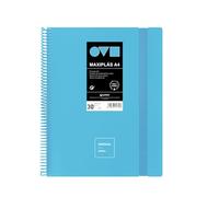 Grafoplas | Carpetas de Fundas Plastico A4 | 30 Forros Transparentes | Tapas Rígidas de Polyfoam | Resistente y Ultraligero | Color Azul Pastel | Espiral PVC | Unequal Minimal | Material Escolar