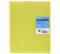 Grafoplas - Carpetas de Fundas Plastico a4, 30 Fundas Transparentes, Tapas Rígidas Amarilla, Espiral, Apertura 360, Incluye Sobre, Archiva Material Escolar y de Oficina, Maxiplás Traslúcidos