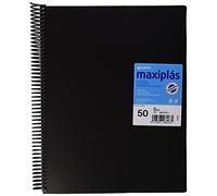 Grafoplas - Carpetas de Fundas Plastico a4, 50 Forros Transparentes, Tapa Flexible Negra, Espiral PVC, Perfecta para Archivar Material Escolar y de Oficina, Maxiplás Opaco, Apertura 360