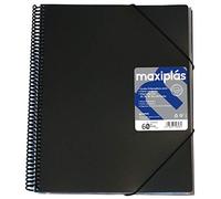 Grafoplas - Carpetas de Fundas Plastico a4, 60 Forros Transparentes, Tapa Flexible Negra, Espiral PVC, Perfecta para Archivar Material Escolar y de Oficina, Maxiplás Opaco, Apertura 360