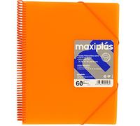 Grafoplas | Carpetas de Fundas Plastico a4 | 60 Fundas Transparentes | Tapas Rígidas Naranja | Espiral PVC | Apertura 360 | Incluye Sobre | Archiva Material Escolar y de Oficina | Maxiplás Traslúcidos