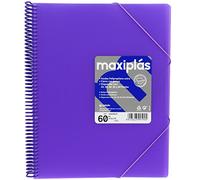 Grafoplas | Carpetas de Fundas Plastico a4 | 60 Fundas Transparentes | Tapas Rígidas Violeta | Espiral PVC | Apertura 360 | Incluye Sobre | Archiva Material Escolar y de Oficina | Maxiplás Traslúcidos