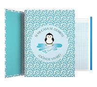 Grafoplas - Cuaderno A4, Espiral, Cuadriculado 5x5, Tapa Dura Cartón, Bandas Color, Certificado FSC, Colección Wise Planet, Pingüino, 140 Hojas Microperforadas, 4 Taladros, 5 Bandas Color