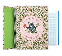 Grafoplas - Cuaderno A4, Espiral, Cuadriculado 5x5, Tapa Dura Cartón, Bandas Color, Certificado FSC, Colección Wise Planet, Koala, 140 Hojas Microperforadas, 4 Taladros, 5 Bandas Color