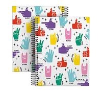 Grafoplas - Cuaderno A5 Tapa Dura, Cuadriculado 5x5, Espiral, 5 Bandas Color, Colección Hands de Elena Corredoira, Certificado FSC