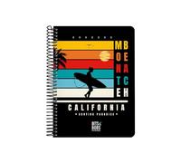 Grafoplás | Cuaderno Cuarto | 80 Hojas Cuadriculadas 4x4 90g | Tapa Plastico | Espiral Cierre Coil-Lock | Colección Diseño Bits&Bobs Pop Up Design California | Certificado FSC