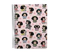 Grafoplás | Cuaderno Cuarto | 80 Hojas Cuadriculadas 4x4 90g | Tapa Plastico | Espiral | Colección Diseño Mafalda Única | Certificado FSC