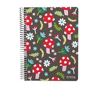 Grafoplás | Cuaderno Cuarto | 80 Hojas Cuadriculadas 4x4 90g | Tapa Plastico | Espiral | Diseño Elena Corredoira | Colección Setas | Certificado FSC