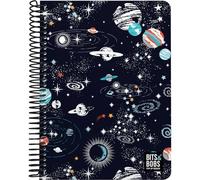 Grafoplás - Cuaderno Cuarto, Bits&Bobs Cosmos, 80 Hojas Cuadriculadas 4x4 90 Gramos, Tapa Plastico Impermeable, Espiral Cierre Coil-Lock, Certificado FSC, Perfecto Material Escolar para Tomar Notas